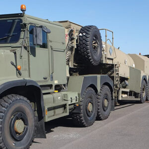 Army trucks in a line
