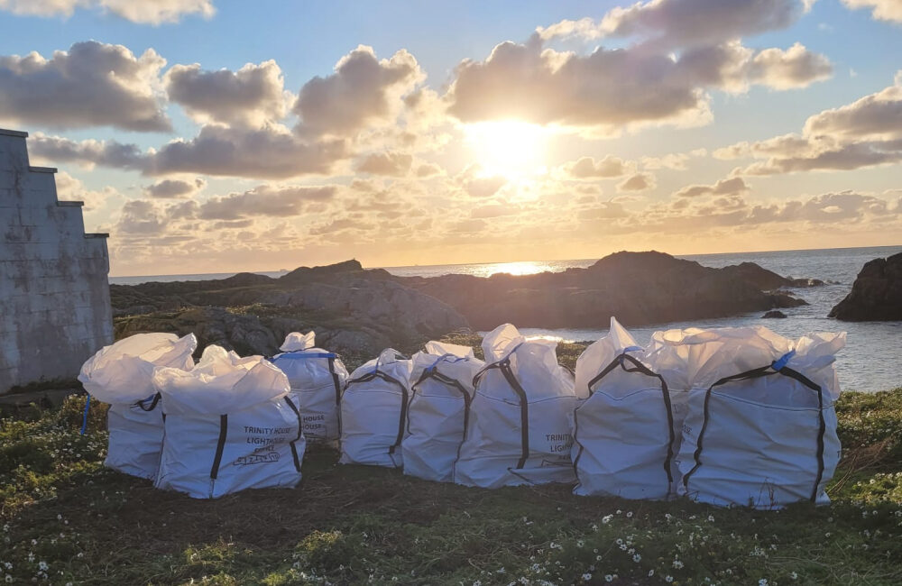 Waste bags ready to be removed off the island.