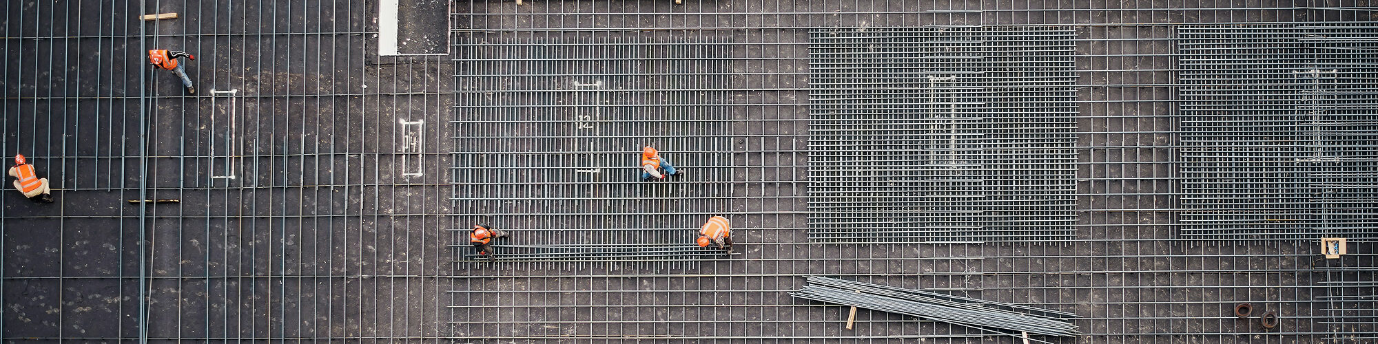 Top down view of a construction team